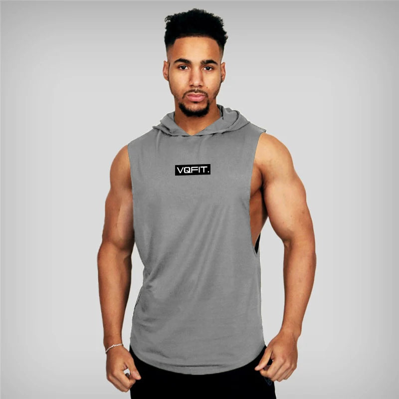Brand Gyms Clothing Mens Bodybuilding Hooded Tank Top Cotton Sleeveless Vest Sweatshirt Fitness Workout Sportswear Tops Male