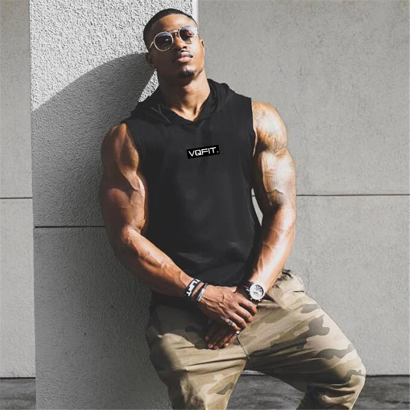 Brand Gyms Clothing Mens Bodybuilding Hooded Tank Top Cotton Sleeveless Vest Sweatshirt Fitness Workout Sportswear Tops Male