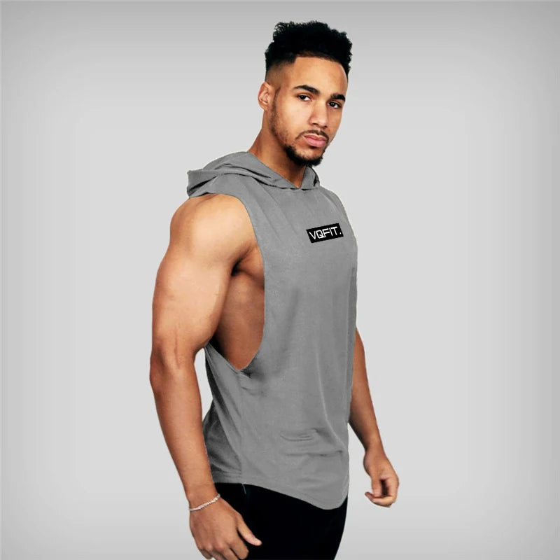 Brand Gyms Clothing Mens Bodybuilding Hooded Tank Top Cotton Sleeveless Vest Sweatshirt Fitness Workout Sportswear Tops Male