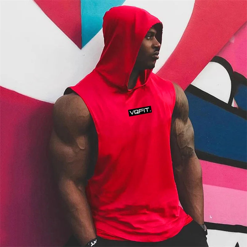 Brand Gyms Clothing Mens Bodybuilding Hooded Tank Top Cotton Sleeveless Vest Sweatshirt Fitness Workout Sportswear Tops Male